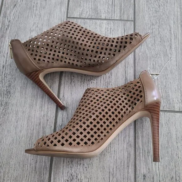 Marc Fisher women's brown Perforated Peep Toe Heeled stiletto booties - Size 8M - Picture 8 of 13